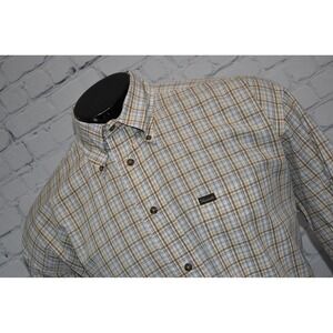 Faconnable Button Down Mens XL Beige Plaid Long Sleeve Cotton USA Made